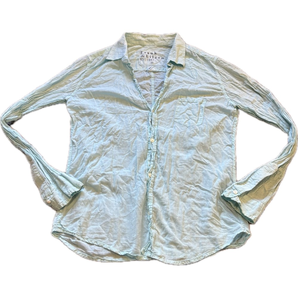 Frank & Eileen Barry Light Blue Cotton Voile Button Down Shirt Womens Medium